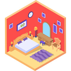 Cozy room of a teenager Concept, Wall Painting with Dressing vector color isometric icon design, compact living space symbol, Interior Decoration Sign, low poly home office rooms stock illustration 