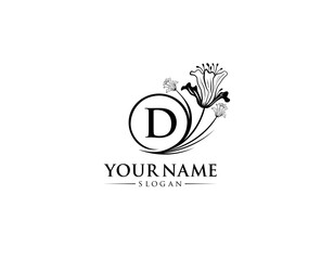 Abstract letter D with flower logo design, logo D vector, handwritten logo of signature, wedding, fashion shop, cosmetics shop, beauty shop, boutique, floral creative logo design.