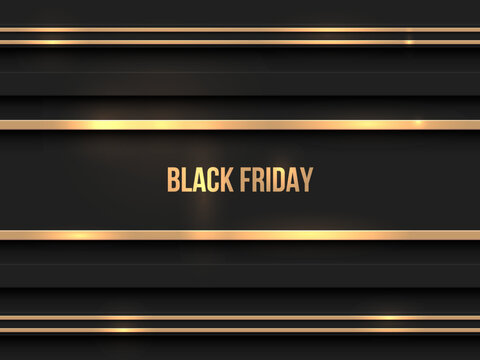 Black technology background with gold metal textured stripes for design concepts, wallpapers, web, presentations, prints. Vector illustration.