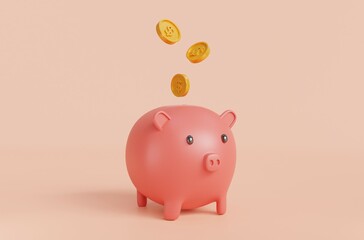 Piggy bank isolated on pink background.Symbol of goals in savings.investing and business.money management.Saving and money growth concept.Dollar.Money box.3D rendering,illustration