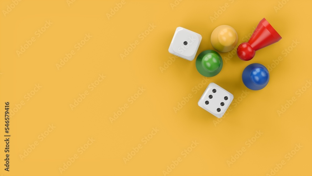 Wall mural 3d rendering game figures and two dices isolated on white background