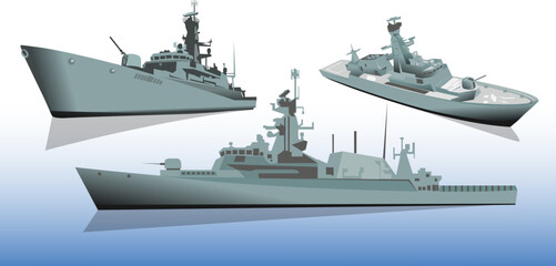 Military warships set. Background Vector EPS10