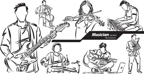 musician career profession work doodle design drawing vector illustration