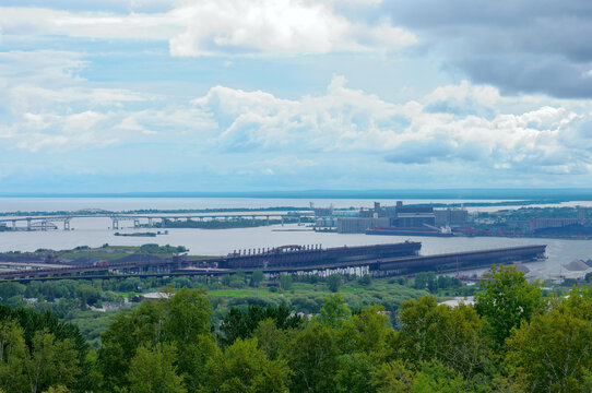 aerial of ore docks and saint louis bay in duluth minnesota