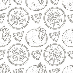 Coloring Seamless pattern with tropical fruits. Illustration in hand draw style