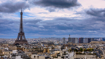 Paris cloudy skyline with the Eiffel Tower