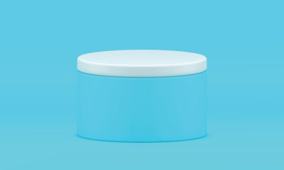 Blue 3d pedestal cylinder geometric foundation museum gallery decor element realistic vector