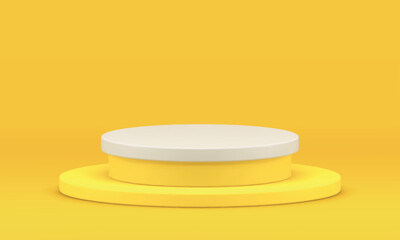 Yellow 3d podium round level foundation museum gallery product presentation realistic vector