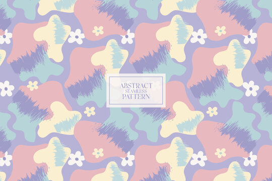 Abstract organic form squiggle shapes soft pastel with tiny florals seamless repeat pattern