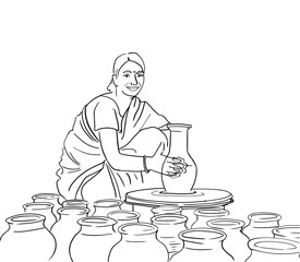 Traditional Indian rural women making pottery, shaping clay into pot. women empowerment, making matka, female potter	
