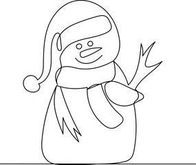 snowman continuous line drawing, vector
