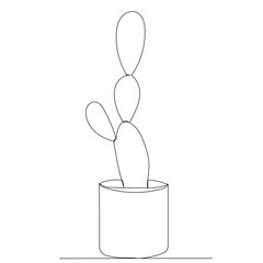 cactus in pot continuous line drawing