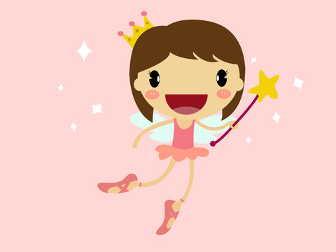 Vector of cute ballerina girl with her star wand, crown and wings