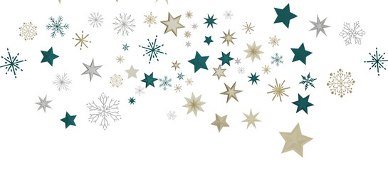new year pattern. Christmas theme, golden openwork shiny snowflakes, star, 3D rendering.