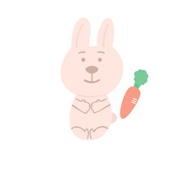 座っているうさぎと人参の手描き風イラスト