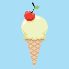 Ice cream cone with cherry vector illustration
