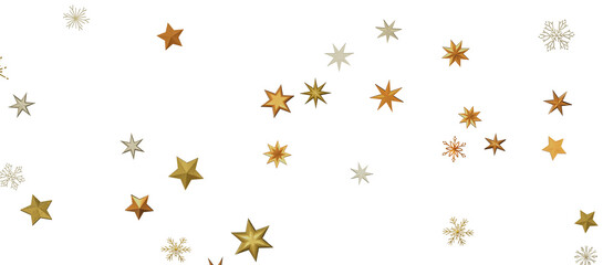Banner with golden decoration. Festive border with falling glitter dust and stars.