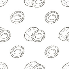 Coloring Seamless pattern with tropical fruits. Illustration in hand draw style