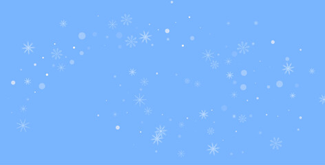 Delicate openwork white snowflakes. Snow, snowfall. Falling scattered blue snowflakes on a blue background. Vector