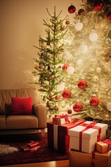 Fototapeta na wymiar Living room at Christmas with tree
