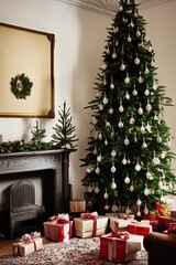 Obraz premium Living room at Christmas with tree
