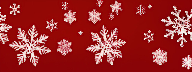 Obraz na płótnie Canvas red christmas background with snowflakes - banner