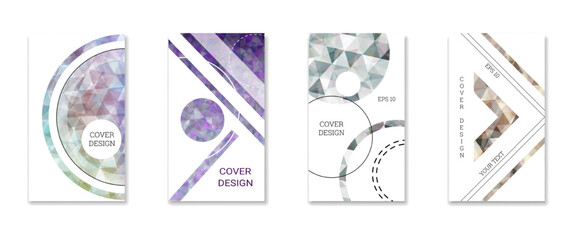 Cover design. Set of 4 covers. Imitation of crumpled paper. Unusual bright abstract background for magazine, book, splash, banner, vector. Imitation of crumpled paper