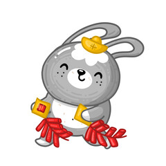 Chinese vector rabbit hold chinese attributes for Happy New Year. He has a special gold things on its head