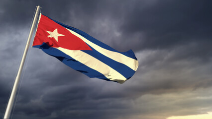 beautiful Cuba flag on heavy dark clouds bg - abstract 3D rendering