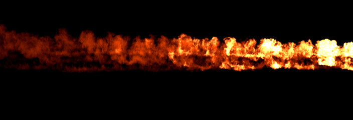 nice blazing fire line on black, isolated - object 3D illustration