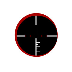 Circular black sniper scope or crosshair cartoon illustration. Gun or rifle sight or viewfinder isolated on white background. Weapon, hunting, accuracy, target, aiming, eyesight, shooting concept