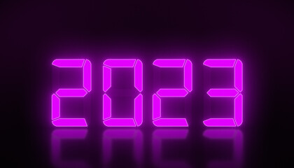 illustration of an LED display in magenta with the new year 2023