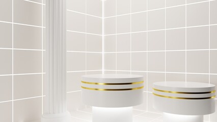white stand and tower in the white room.3d rendering.	