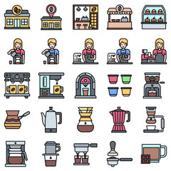 Coffee shop filled vector icon set 1