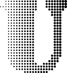 Black halftone typography letters uppercase alphabet U