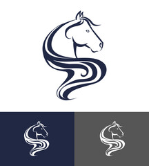 Horse logo with long mane made of lines, vector illustration - 546589449