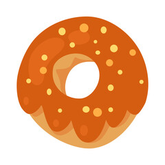 Pumpkin spice flavored doughnut cartoon illustration. Cartoon drawing of tasty glazed donut isolated on white background. Halloween, fall, food, pastry concept