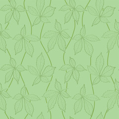 Fototapeta na wymiar light green seamless pattern with contours of leaves - vector background