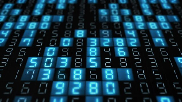 
Hexadecimal Animated Numbers Running in Black and Blue Background. Futuristic Technology Computer Data Code Animation.