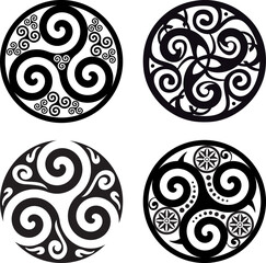 Ensemble de symboles celtiques - Nœud celtique et cercles du Triskels - Trinité - Géométrie sacrée - Énergie - Noir et Blanc