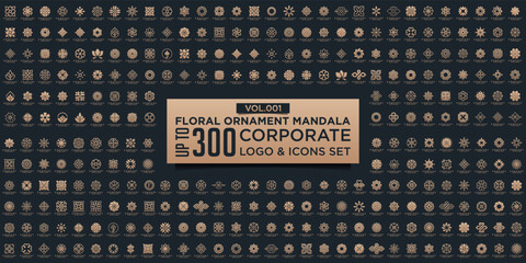 Floral ornament logo and icon set. Abstract beauty flower ornament or mandala logo design collection
