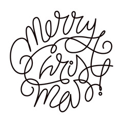 Hand drawn Merry Christmas lettering round element in scribble ornament style, holiday card. PNG clipart isolated on transparent background