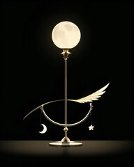 Design of a combination of beautiful curved feathers and moon.