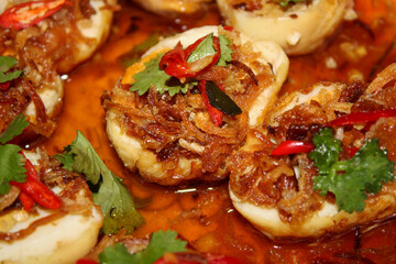 Egg with Tamarind Sauce, thai food.