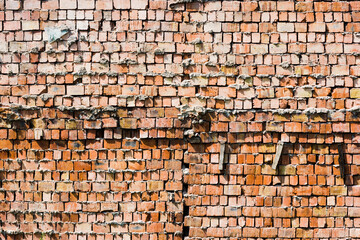 Rough or grunge brick wall. Aged structure of an antique building