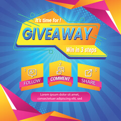 Giveaway quiz contest for social media feed. template giveaway prize win competition follow the steps below