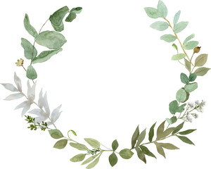 Frame wreath. Watercolor white rose. Roses floral green greenery eucalyptus brown dry grass. Wedding boho floral Invitation decor design. Tender pastel cream flowers holiday birthday card.