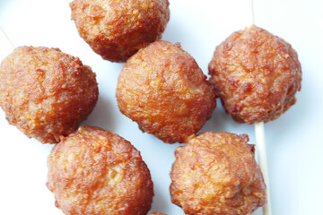 close up of chicken cheese meat ball on plate 