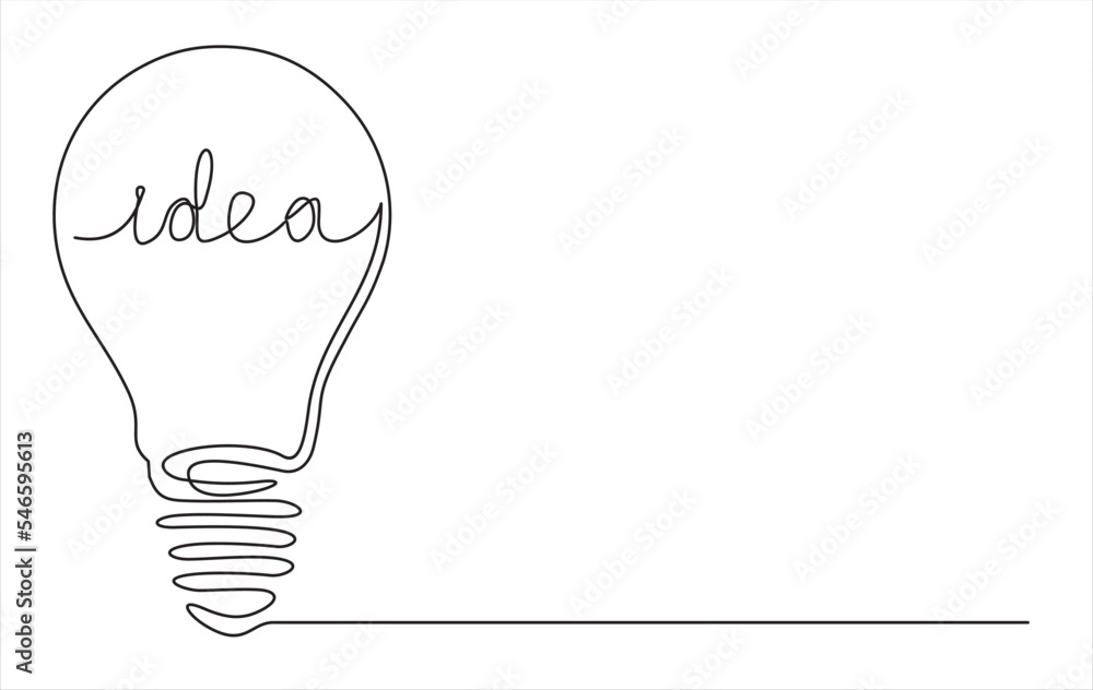 Poster continuous one line drawing of light bulb symbol idea. big idea.