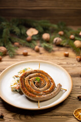 Christmas wine sausage served with potato salad